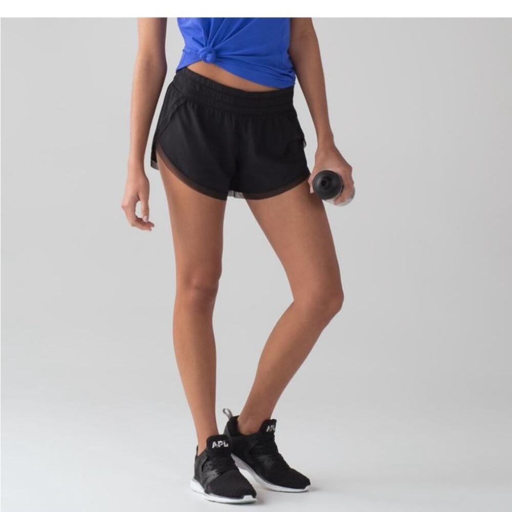 Lululemon Black Anew Running Athletic Shorts Mesh Trim Size 4 With Bag!